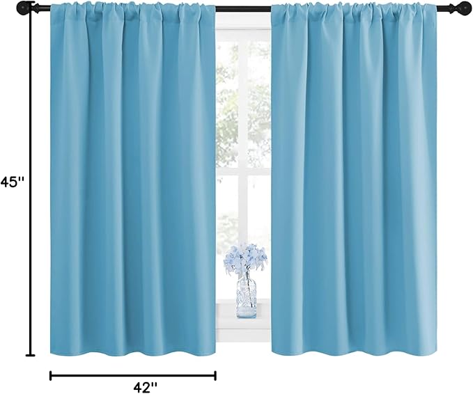 NICETOWN Kitchen Window Blackout Curtain Panels - Energy Saving Window Covering Thermal Insulated Rod Pocket Drapes for Basement(Teal Blue, Set of 2 Panels, 42 by 45 inches Long) - Image 10