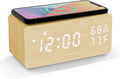 Lancoon Wooden Digital Alarm Clock with Sound Control LED Wireless Charging Temperature and Humidity Display Adjustable Brightness for Bedroom Home Office (Yellow) by Lancoon