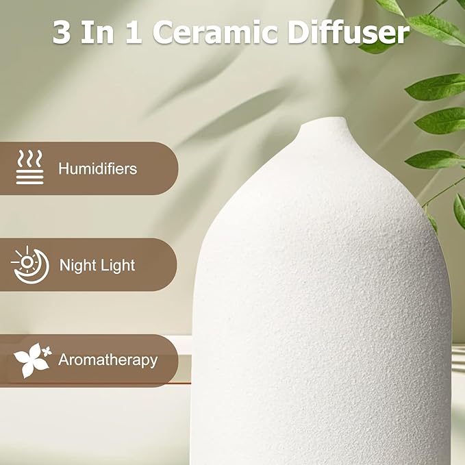 Essential Oil Diffuser Humidifiers, Aromatherapy Diffusers, Ceramic Essential Oil Diffuser, 7 Color LED Lights Auto Shut-Off, 4 Timer Mode for Office and Room 100ML White - Image 3
