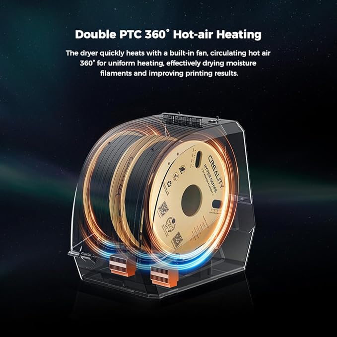 Crelity Space Pi Filament Dryer Plus, 2 Spool 3D Printer Filament Dryer Box, Double 360° Heating & Fan, Touch Screen, Holder for PLA PETG ABS TPU, 1.75/2.85/3mm - Image 2