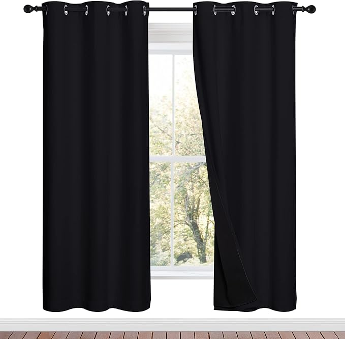 NICETOWN 100% Blackout Window Curtain Panels, Full Light Blocking Drapes with Black Liner for Nursery, 72 inches Drop Thermal Bedroom Drapes and Curtains (Black, 2 Pieces, 42 inches Wide Per Panel) by NICETOWN