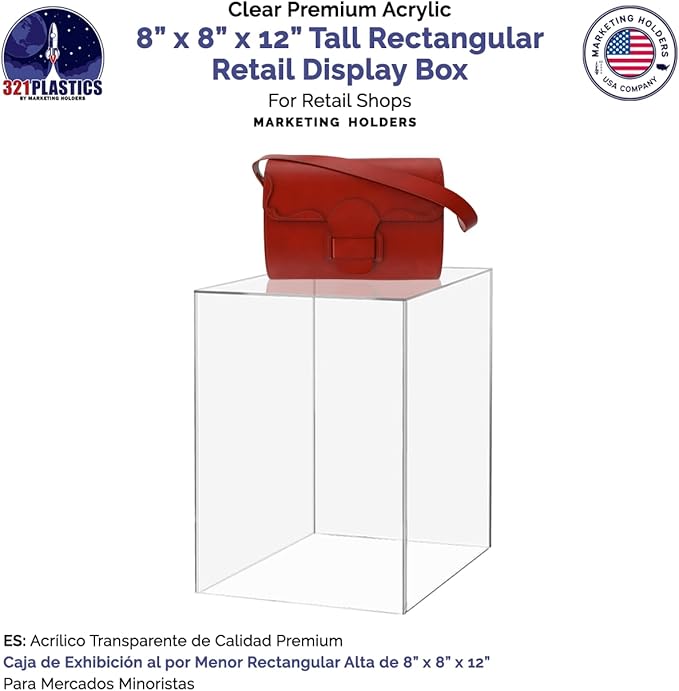 8" x 8" x 12" Clear Acrylic Display Box with One Open Side No Lid Versatile Rectangular Lucite Merchandise Storage Bin or Retail Product Riser by Marketing Holders - Image 4
