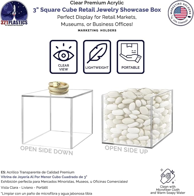 3 Inch Acrylic Display Riser Box with One Open Side No Lid Versatile Clear Square Retail Product Platform and Merchandise Storage Bin 1 Piece No Assembly by Marketing Holders - Image 4