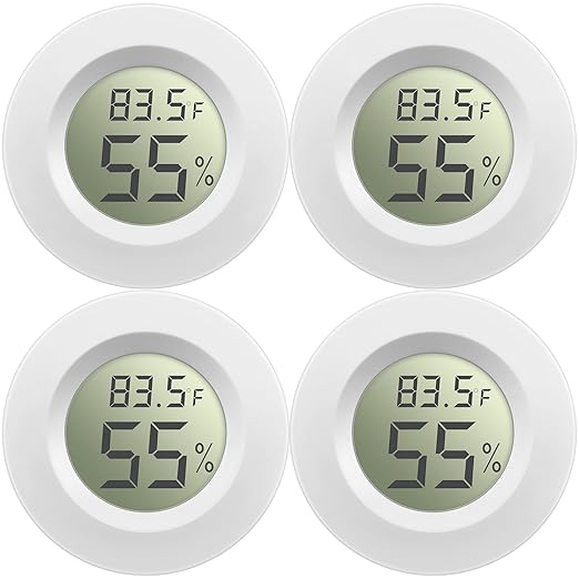 Weewooday 4 Pcs Mini Hygrometer Thermometer Round Digital Humidity Gauge Monitor Electronic Humidity Temperature Meter LCD Display Indoor Outdoor Hygrometer Thermometer for Home Kitchen (White) by Weewooday