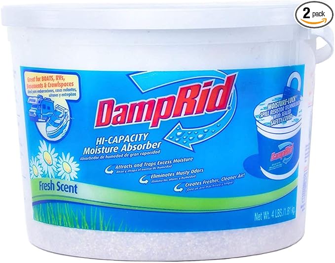 DampRid FG50T Moisture Absorber 4 lb. Hi-Capacity Bucket-for Fresher, Cleaner Air in Large Spaces-2 Pack, 4-Pound, White, 2 Count by DampRid