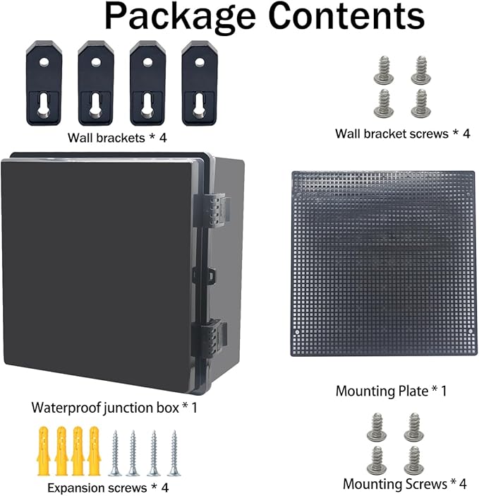 Junction Box, Hinged Black Cover IP67 Waterproof ABS Project Box with Mounting Plate Electrical Box Enclosure with Wall Bracket 11.8 x 11.8 x 6.7inch(300x300x170mm) - Image 6