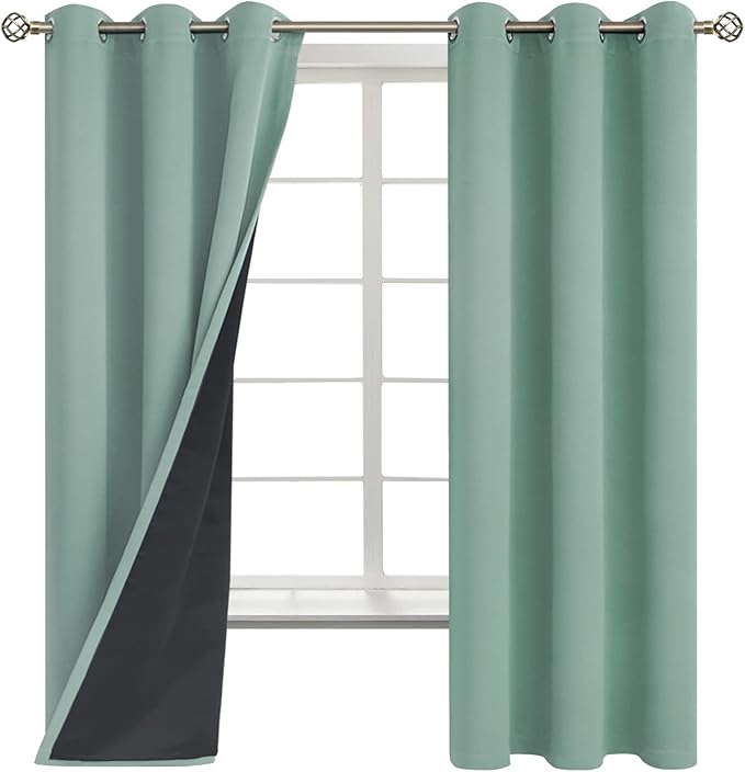 BGment Thermal Insulated 100% Blackout Curtains for Bedroom with Black Liner, Double Layer Full Room Darkening Noise Reducing Grommet Curtain (42 x 63 Inch, Frosty Green, 2 Panels) - Image 8