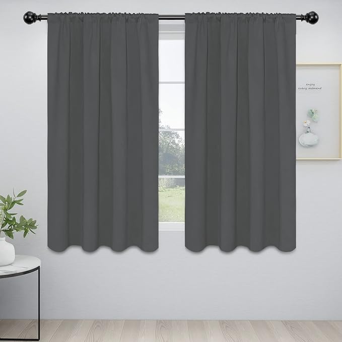 Easy-Going Rod Pocket Blackout Curtains for Bedroom, Room Darkening Window Curtains for Living Room, Thermal Insulated Noise Reduction Solid Window Drapes, 2 Panels(52x56 in, Gray) by Easy-Going