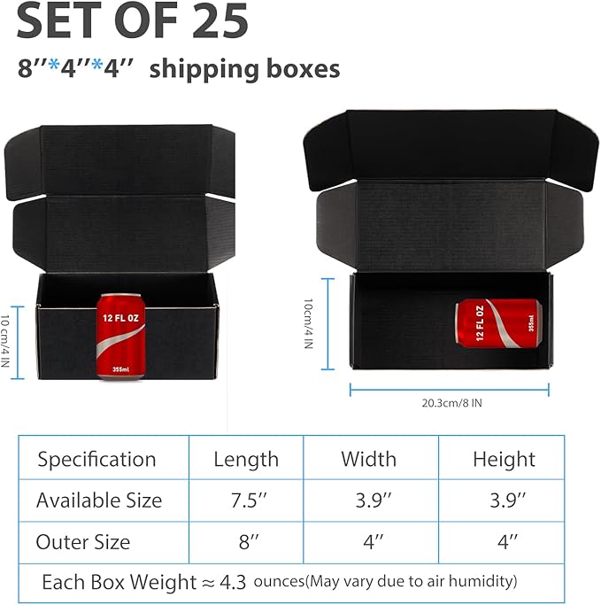 Small Shipping Boxes 8x4x4 Inch (25 Pack) - Sturdy Black Corrugated Cardboard Boxes for Small Business, Ecommerce, Mailing & Packaging | Recyclable Gift & Storage Boxes - Image 2