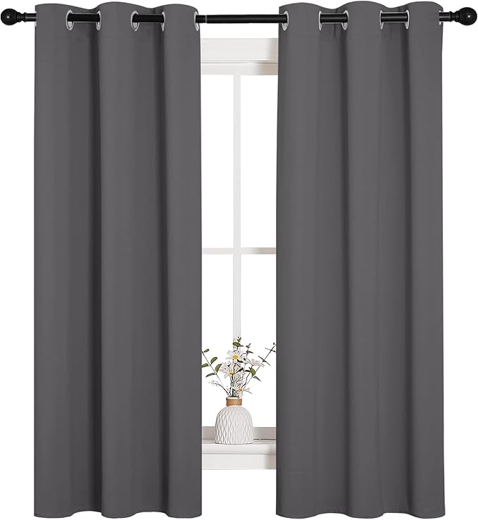 NICETOWN Grey Blackout Curtain Panels for Bedroom, Thermal Insulated Grommet Top Blackout Draperies and Drapes (2 Panels, W34 x L63 inches, Grey) by NICETOWN
