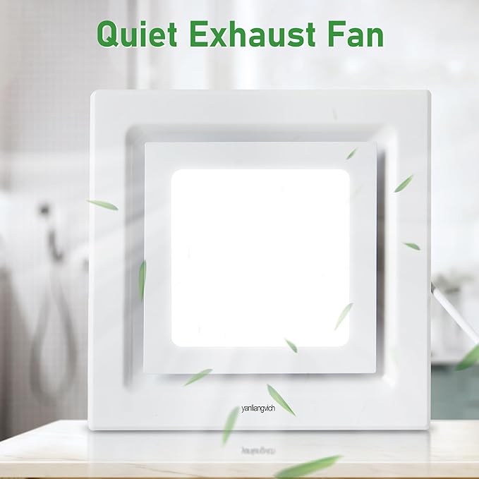 Bathroom Exhaust Fan with Light, 8 Inch Barthroom Ventilation Fan, 110 CFM 1.0 Sones Quiet Exhaust Fan, Square Exhaust Ventilation Fan Ceiling Mount - Image 4
