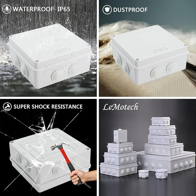 LeMotech ABS Plastic Dustproof Waterproof IP65 Junction Box Universal Electrical Project Enclosure White 5.9 x 5.9 x 2.8 inch (150 x 150 x 70 mm) - Image 8