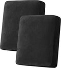 H.VERSAILTEX Velvet Stretch Couch Cushion Cover Plush Cushion Slipcover for Chair Loveseat Sofa Cushion Furniture Protector Seat Cushion Sofa Cover (2 Piece Medium Sofa Cushion Covers, Black) by HVERSAILTEX