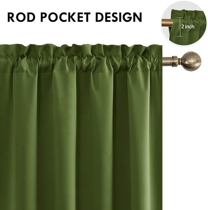 DWCN Olive Green Room Darkening Blackout Curtains - Thermal Insulated Privacy Energy Saving Window Curtain Drapes 52 x 45 inch Length, Set of 2 Bedroom Living Room Curtains - Image 4