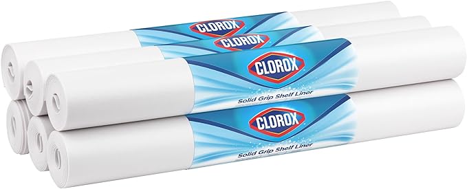 EasyLiner with Clorox Solid Grip Shelf Liner - Easy to Cut & Install for Closet, Pantry, Wire Shelves, Kitchen Cabinets - Non Adhesive Non Slip Shelf Liner - 20" x 6 ft. - 6 Roll Project Pack - White by DuckBrand