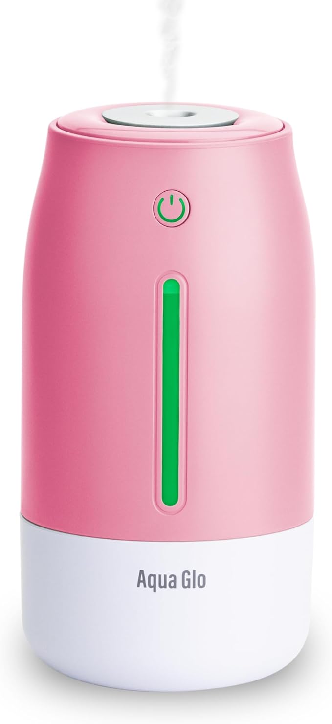 Aqua Glo Personal, Portable Humidifiers for Bedroom – Ultrasonic Cool Mist Humidifier with Built In Rechargeable Battery. Air Humidifier for Baby, Plants, Home, Office, Travel. Rose Quartz by Airvana