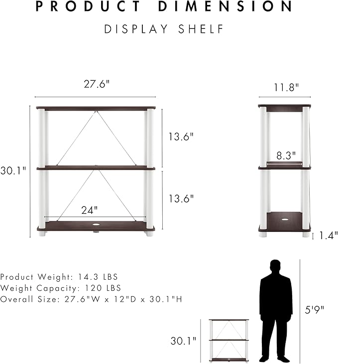Homes: Inside + Out Apexa Modern 3-Tier Wide Shelving Units, Collectibles Display Shelves, Easy Assembly Standing Shelf, Home Storage Organizer for Living Room, Bedroom, Office, Espresso - Image 3