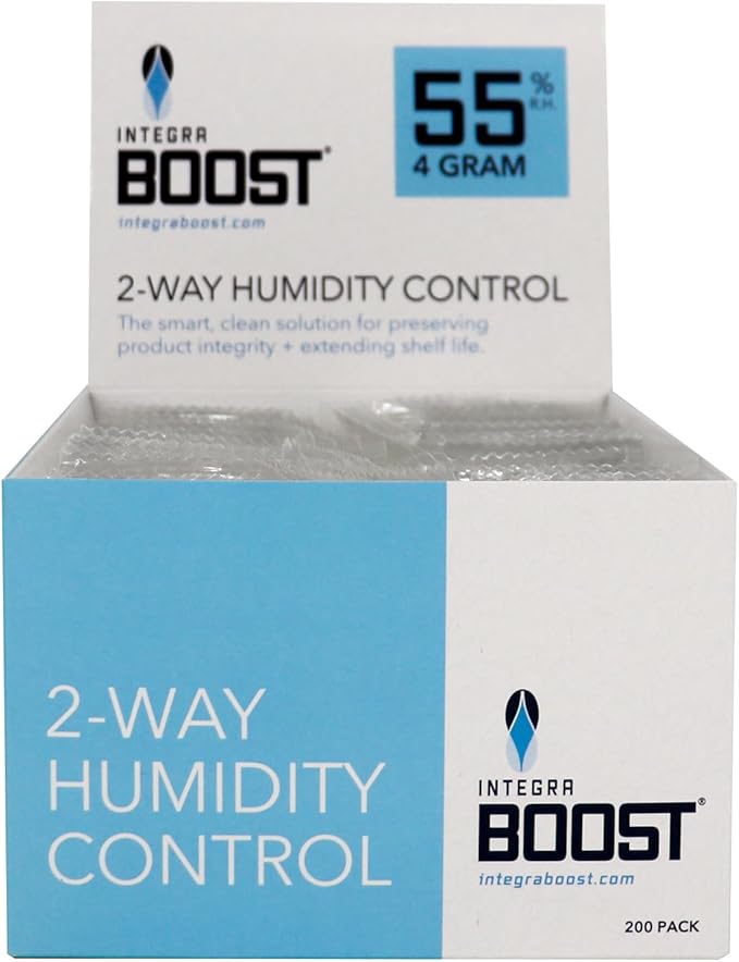 Integra Boost 55% RH Level - 4 Gram Size - Two-Way Humidity Control Pack - Incl. Replacement Indicator Cards - Food Storage & Herbs Moisture Balancer for Up to 1/2 oz (Pack of 200) by IntegraSpecialtyProducts