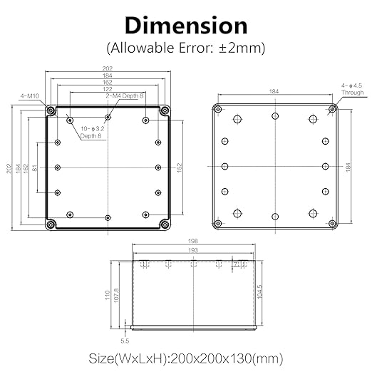 LeMotech Waterproof Dustproof IP67 Junction Box DIY Case Enclosure Gray 7.9 x 7.9 x 5.1 inch (200 x 200 x 130 mm) - Image 6