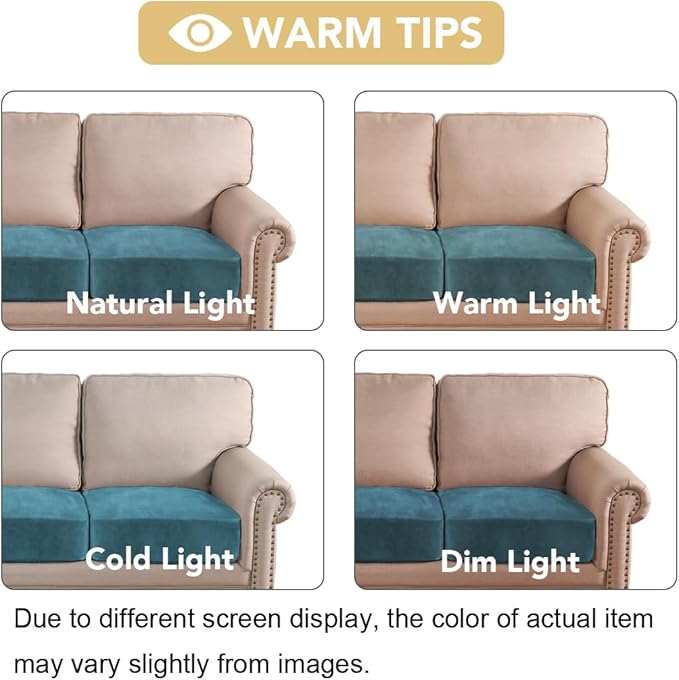H.VERSAILTEX Velvet Stretch Couch Cushion Cover Plush Cushion Slipcover for Chair Loveseat Sofa Cushion Furniture Protector Seat Cushion Sofa Cover (2 Piece Medium Sofa Cushion Covers, Peacock Blue) - Image 6