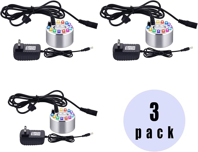 Yaomiao 3 Pcs Halloween Mist Maker Fogger Small Ultrasonic Fog Machine Fountain Mister Fogger Water Garden Pond Foggers Air Humidifier with 12 LED Light Flashes for Halloween (Silver) - Image 2