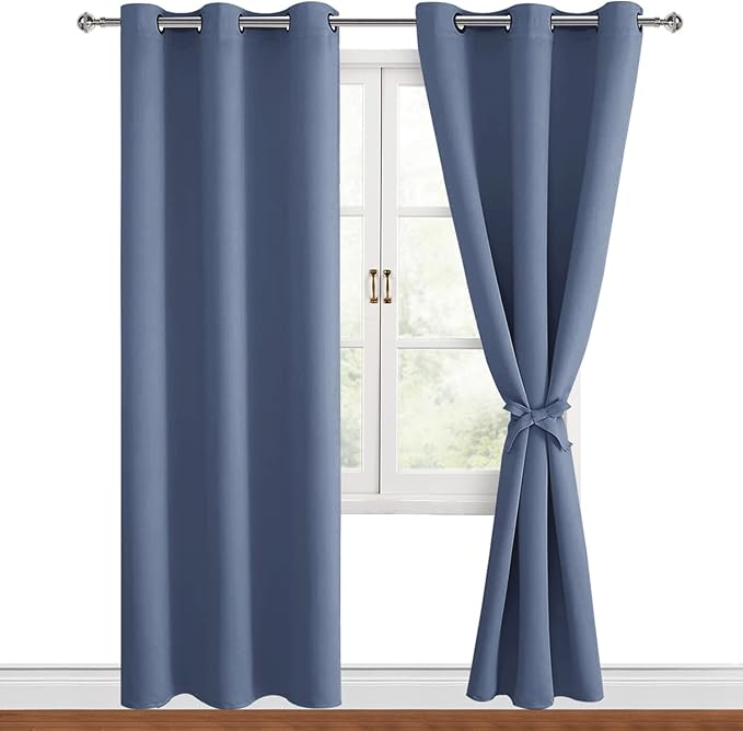 Hiasan Blackout Curtains for Bedroom, 38 x 72 Inches Long - Thermal Insulated & Light Blocking Window Curtains for Living Room, 2 Drape Panels Sewn with Tiebacks, Blue Haze by Hiasan