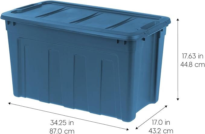 IRIS USA 31 Gallon Eco-Friendly Heavy Duty Storage Totes with Easy-Grip Handles, 4 Pack - Large Bins with Lids Garage Organizing Tubs, Durable Stackable Utility Containers, Made in USA - Navy - Image 2