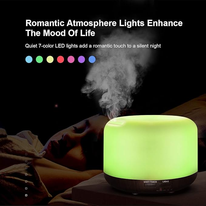 300ML Essential Oil Diffuser with Remote Control,Ultrasonic Aromatherapy Air Diffuser Humidifier,Aroma Diffuser with 7 LED Color Changing Light for Large Room,Home (Dark Wood Grain) - Image 4