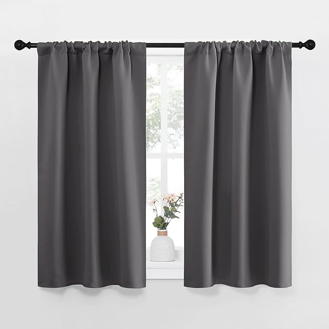 NICETOWN Grey Window Curtains for Bedroom - Home Decoration Thermal Insulated Rod Pocket Blackout Blinds & Drapes for Small Windows (Gray, 2 Panels, W34 x L40 -Inch) by NICETOWN
