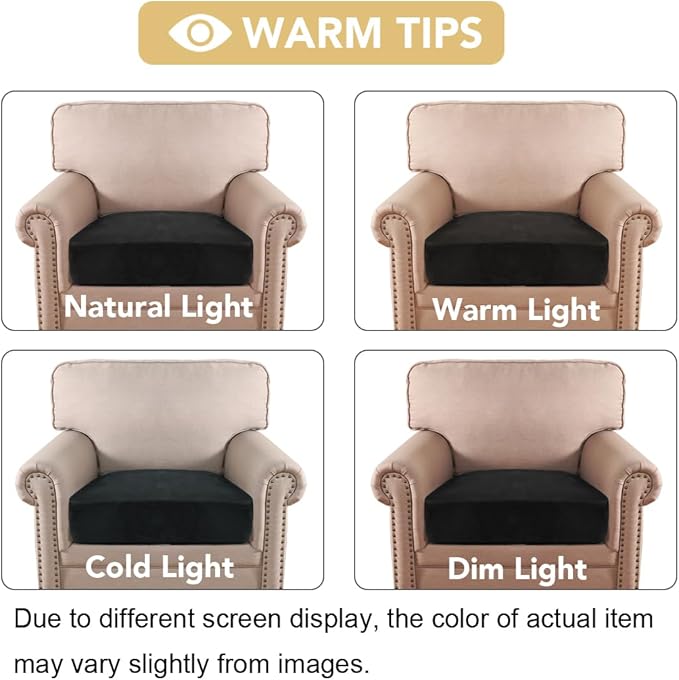 H.VERSAILTEX Velvet Stretch Couch Cushion Cover Plush Cushion Slipcover for Chair Cushion Furniture Protector Seat Cushion Sofa Cover (1 Piece Armchair Cushion Covers, Black) - Image 6