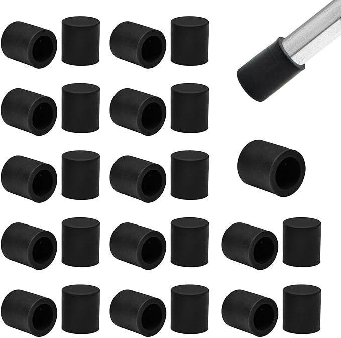 25 Pcs 1/4" (7 mm) Round Chair Leg Tips Caps, Silicone Rubber Furniture Leg Floor Protectors, Reduce Noise Folding Metal Chair Leg Cap Replacement for Bar Stool Leg Patio Indoor, Black by BOPOREAE