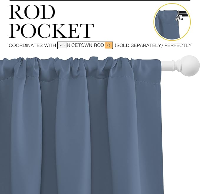 NICETOWN Blackout Curtains for Bedroom, Blackout Curtain Panels, Window Treatment Energy Saving Thermal Insulated Solid Rod Pocket Blackout Drapes/Draperies (Stone Blue, 1 Pair, 70 by 63-inch) - Image 3
