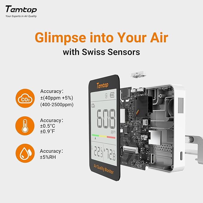 Temtop C1 Dual Pack CO2 Monitor Indoor Air Quality Monitor Portable CO2 Meter, CO2, Temperature, Humidity for Home, Office, School - Image 3