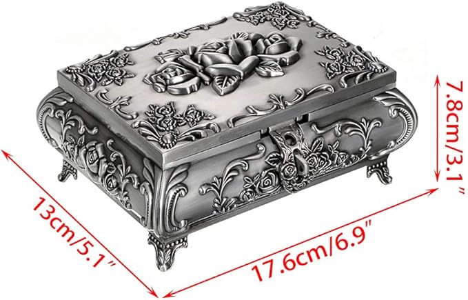 Hipiwe Vintage Metal Jewelry Box Small Trinket Jewelry Storage box For Rings Earrings Necklace Treasure Chest Organizer Antique jewelry Keepsake gift Box Case for Women (Large) - Image 4