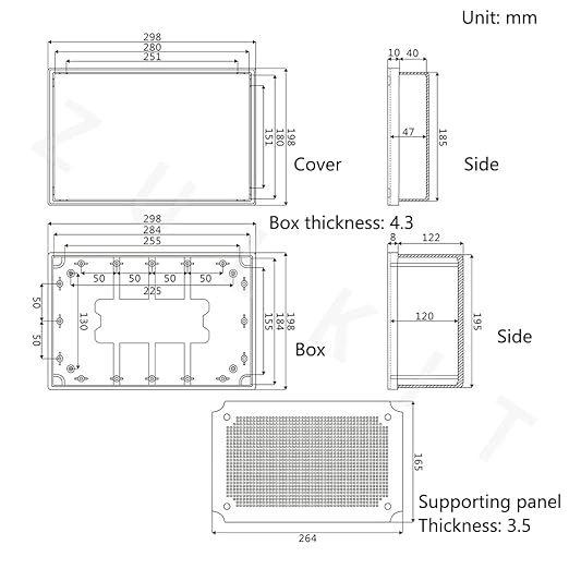 Zulkit Junction Box ABS Plastic Waterproof IP65 Electrical Boxes Hinged Shell Outdoor Universal Project Enclosure with Mounting Plate and Wall Brackets Grey 11.8 x 7.9 x 7.1 Inch - Image 6