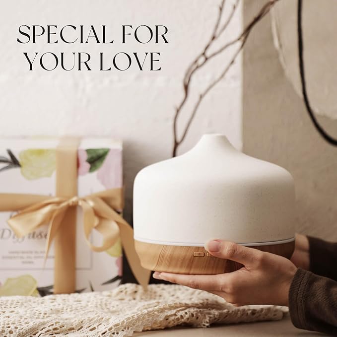 Porseme 500ml Ceramic Essential Oil Diffuser Aromatherapy Ultrasonic Cool Mist Humidifier 15-21 Running Hours Air Diffusers for Sleeping Yoga Office Working Spa and Rest (White Ceramic) - Image 6