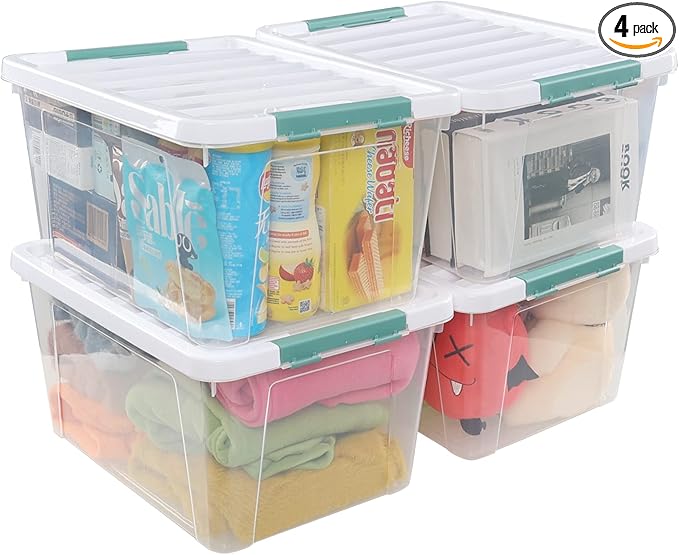 35 L Clear Large Storage Box, Plastic Storage Bins, Set of 4 by Zerdyne