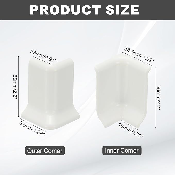 uxcell Self Adhesive Baseboard Corner Blocks, 2.2 Inch Wall Edge Corner Protector 2 Inside + 2 Outside Corners-Connector for Wall Floor Furniture Edge(White) - Image 2