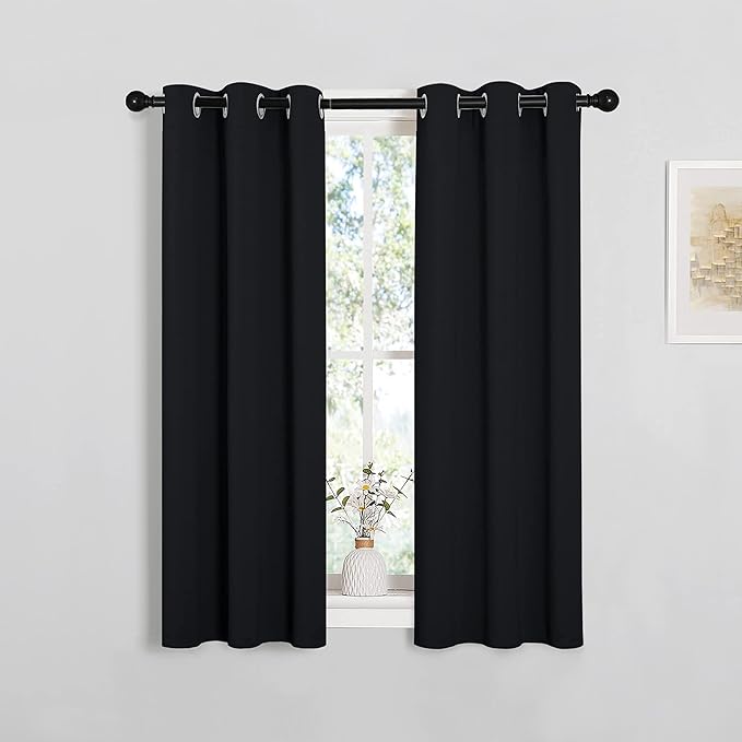 NICETOWN Living Room Blackout Curtains and Drapes, Black Solid Thermal Insulated Grommet Blackout Drapery Panels for Window (2 Panels, 29 inches Wide by 45 inches Long, Black) - Image 2