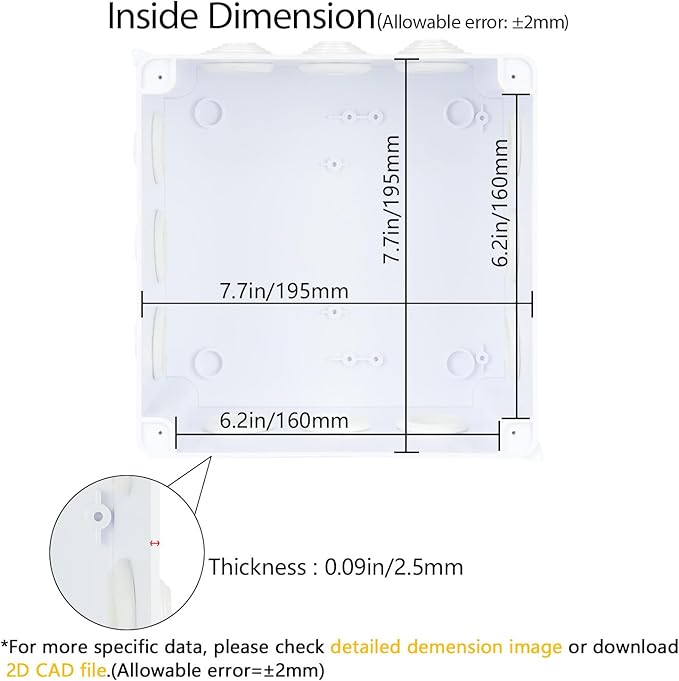 LeMotech Junction Box, ABS Plastic IP65 Waterproof and Dustproof, Universal Electrical Enclosure, Outdoor and Indoor Project Box 7.8X 7.8X 5.9 inch (200 x 200 x 150 mm) - Image 3