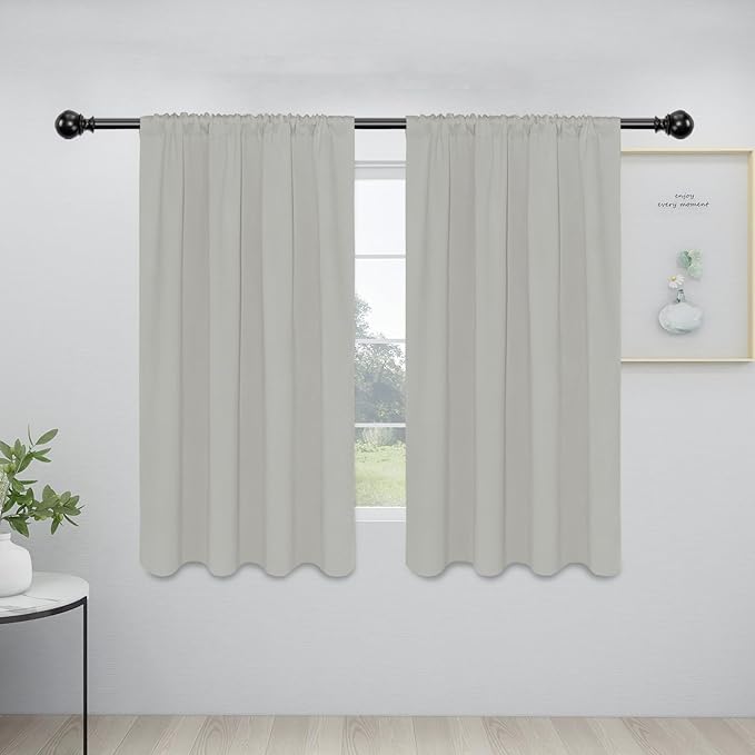 Easy-Going Rod Pocket Blackout Curtains for Bedroom, Room Darkening Window Curtains for Living Room, Thermal Insulated Noise Reduction Solid Window Drapes, 2 Panels(34x54 in, Greyish White) by Easy-Going