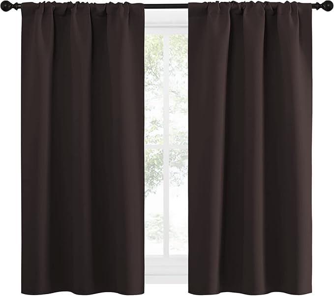 NICETOWN Kitchen Curtains Thermal Insulated Curtains & Drapes, Small Window Blackout Curtain Panels for Girls Room (Toffee Brown, 34" Wide x 54" Long, 2 Panels) - Image 2