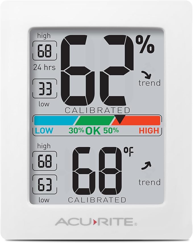 AcuRite Humidity Meter Hygrometer and Indoor Digital Thermometer with Temperature Gauge and Humidity Gauge, Room Thermometer Comfort Scale, 3 x 2.5 Inches, White (01083M) by AcuRite