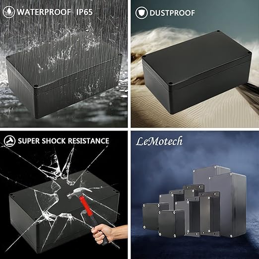 LeMotech Project Box ABS Plastic IP65 Waterproof Dustproof Electrical Junction Box Outdoor Enclosure for Electronics Black 7.87 x 4.72 x 2.95 inch (200 x 120 x 75 mm)(Pack of 2) - Image 8