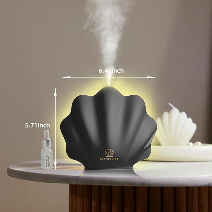 Essential Oil Diffuser 260ML, Shell Aroma Diffuser with Remote Control Humidifier with 7 Colors LED Night Light for Bedroom Home Relaxation (Black) - Image 3