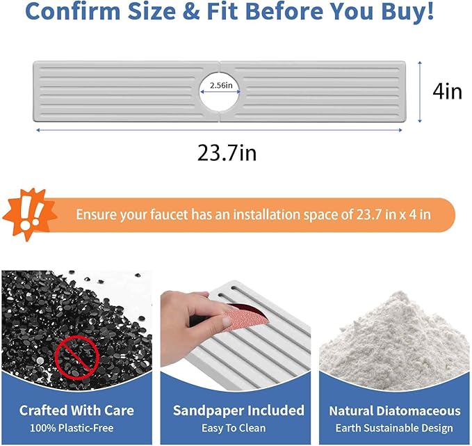 Stone Faucet Mat for Kitchen Sink, Water Absorbing Sink Water Splash Guard, Fast-Drying Kitchen Sink Faucet Mat, Durable Protector and Stone Drying Mat for Kitchen Counter Bathroom Sink - Image 3