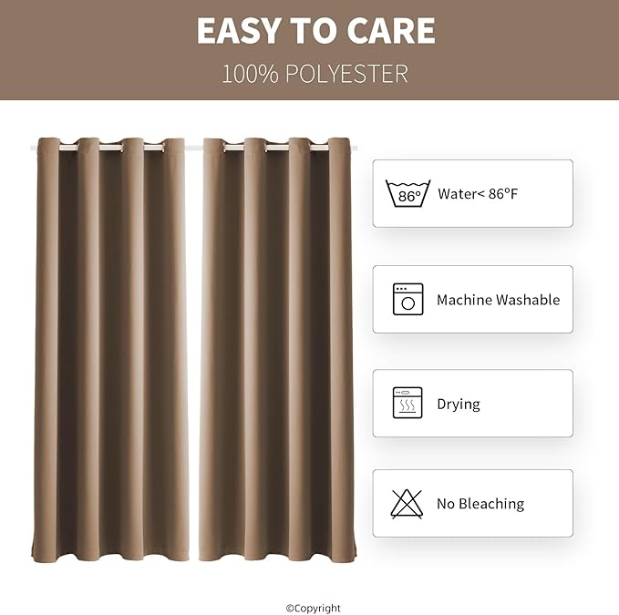 DIVA EN CAMINO DEC Outdoor Patio Curtain Waterproof Darkening Thermal Insulated Indoor Curtains for Bedroom, Porch, Living Room, Pergola, Cabana, W52 x L72, Camel Brown, Set of 2 Panels - Image 7