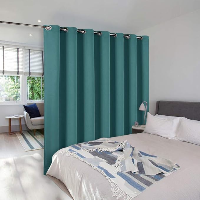 NICETOWN Ceiling Curtains, Room Divider Curtain Screen Partitions, Vertical Blind for Sling Door, Blackout Window Curtains Privacy Blind for Patio (Sea Teal, Single Panel, 10ft Tall x 8.3ft Wide) by NICETOWN