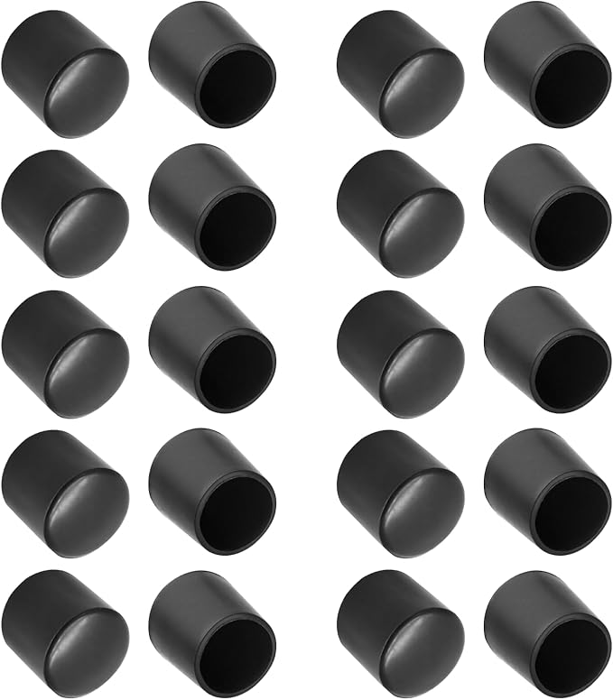 20 Pcs Round Rubber Furniture Leg Caps, 1/2"(12mm) Vinyl Flexible Chair Leg Floor Protectors/Covers Plastic End Caps for Patio/Indoor Furniture Leg Caps Railing (Black) by Bonsicoky
