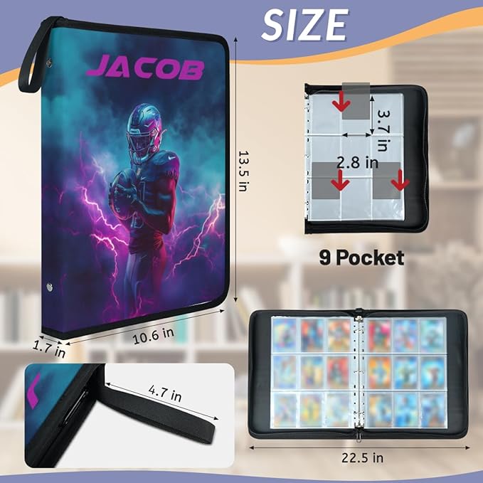 Personalized 9 Pockets Football Card Binder, Custom Rugby Collector Album Sports Cards Binder with 50 Sleeves for TCG, MTG - Image 3